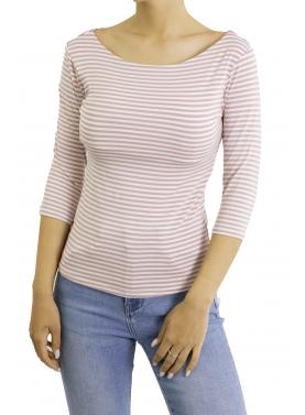 maglia a righe con manica 3/4 scollo a barca 